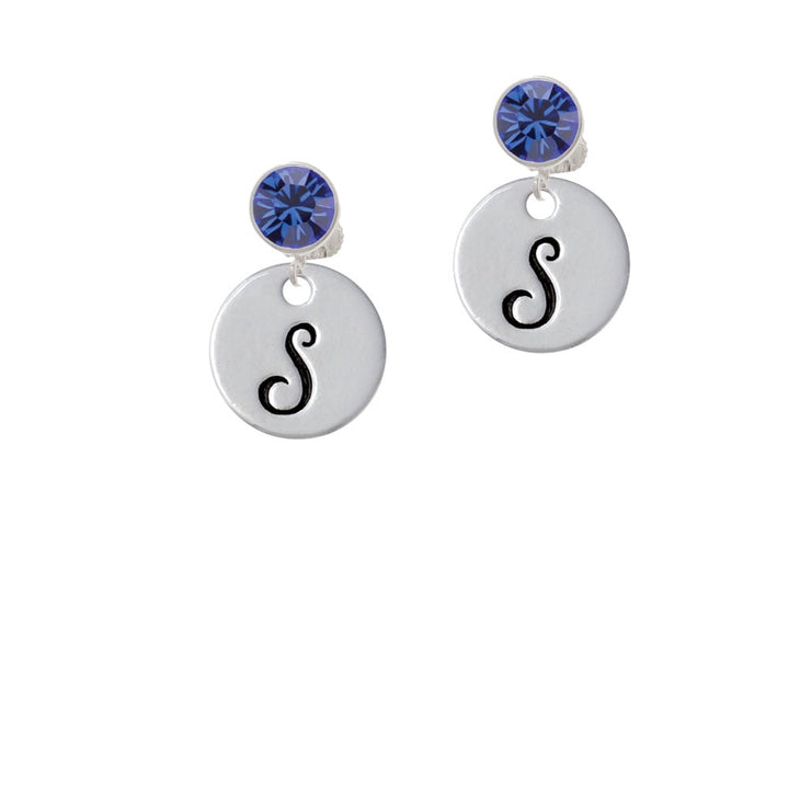 Large Script Letter - S - 3/4 Disc - Crystal Clip On Earrings Image 7