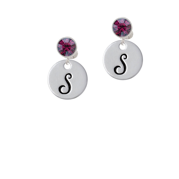 Large Script Letter - S - 3/4 Disc - Crystal Clip On Earrings Image 8