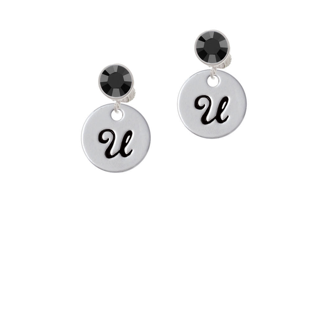 Large Script Letter - U - 3/4 Disc - Crystal Clip On Earrings Image 3