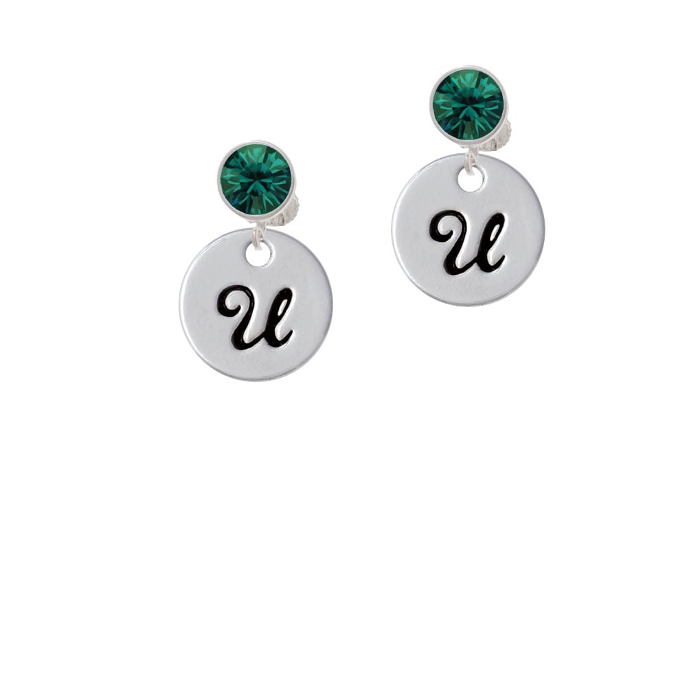 Large Script Letter - U - 3/4 Disc - Crystal Clip On Earrings Image 6