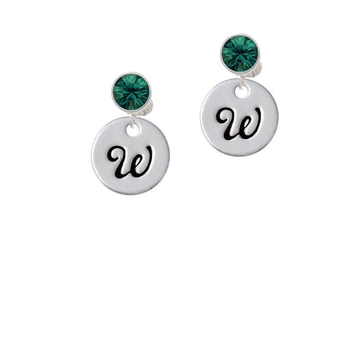 Large Script Letter - W - 3/4 Disc - Crystal Clip On Earrings Image 6