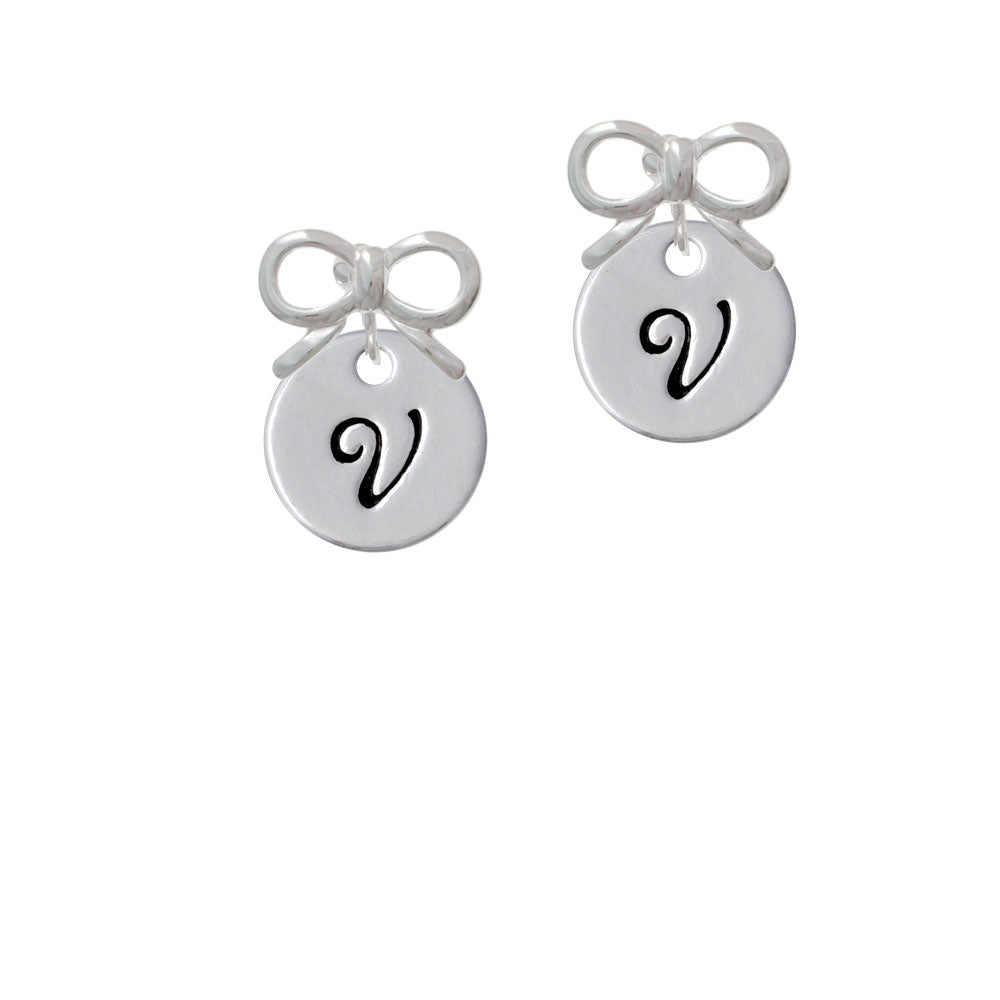 Large Script Letter - V - 3/4 Disc - Crystal Clip On Earrings Image 9