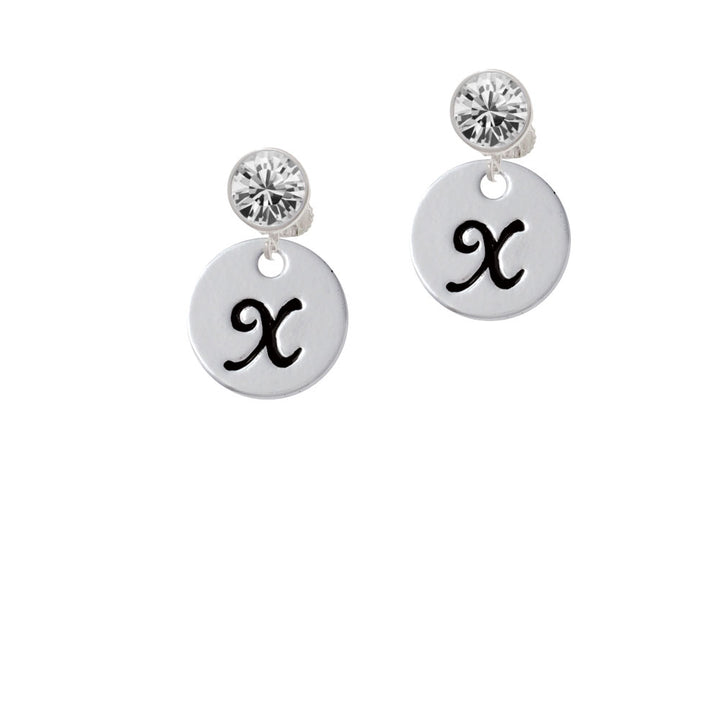 Large Script Letter - X - 3/4 Disc - Crystal Clip On Earrings Image 2