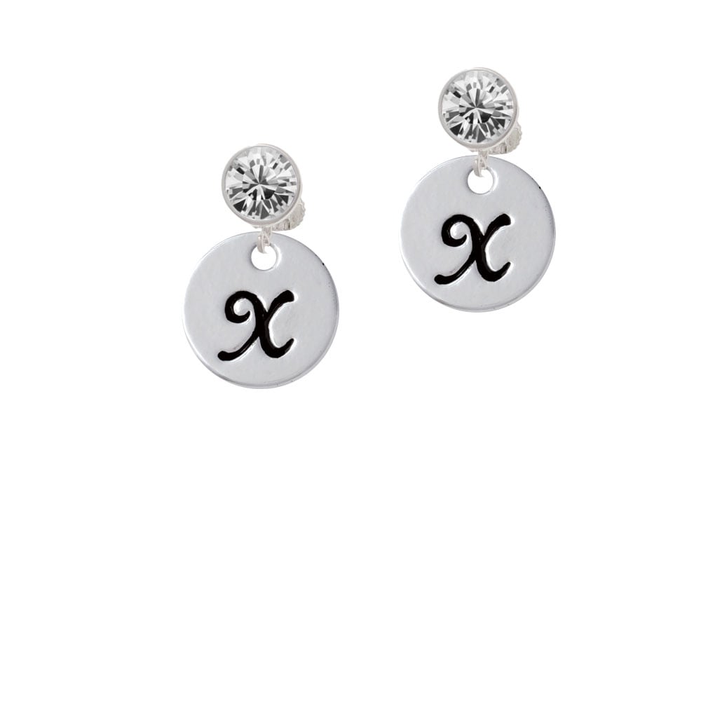 Large Script Letter - X - 3/4 Disc - Crystal Clip On Earrings Image 1