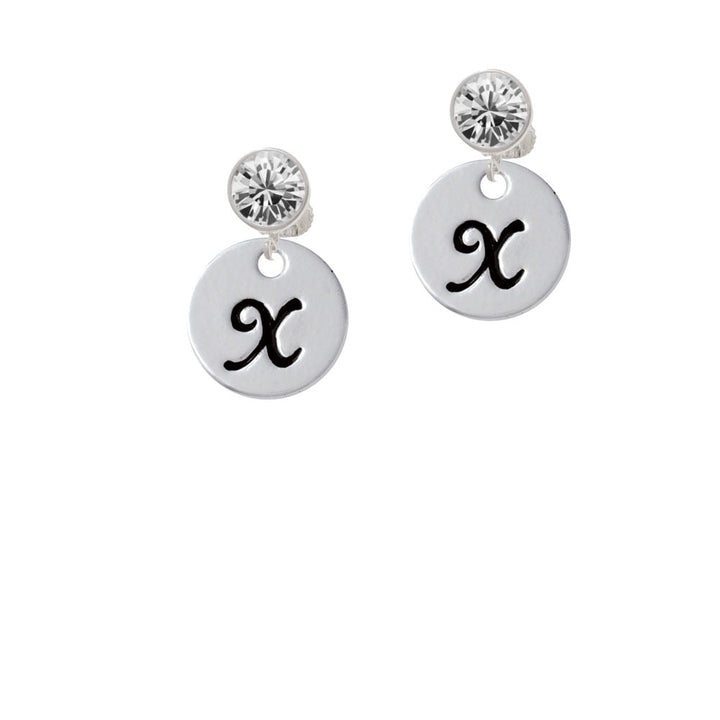 Large Script Letter - X - 3/4 Disc - Crystal Clip On Earrings Image 1