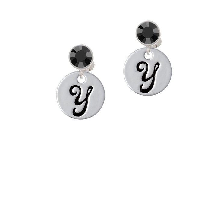 Large Script Letter - Y - 3/4 Disc - Crystal Clip On Earrings Image 3