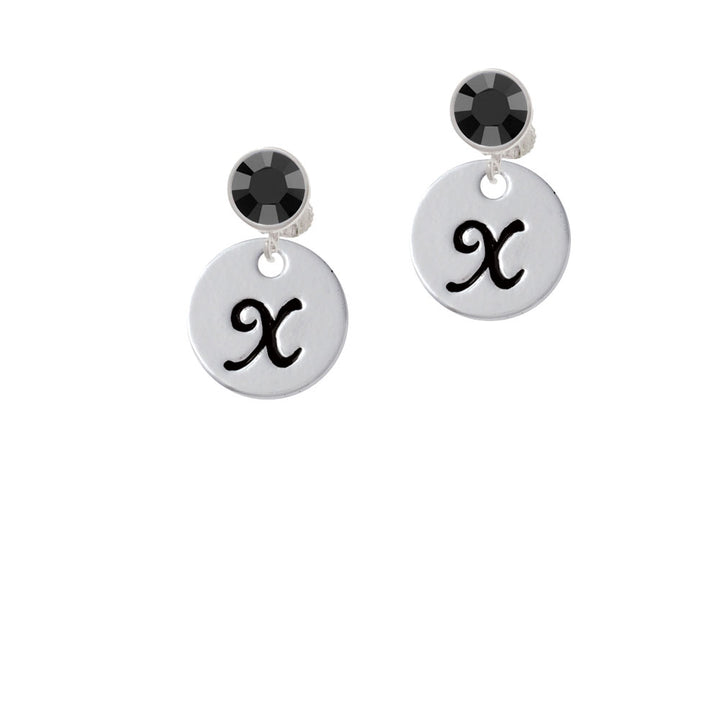 Large Script Letter - X - 3/4 Disc - Crystal Clip On Earrings Image 3