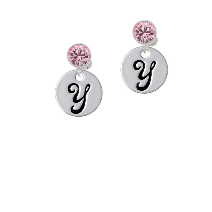 Large Script Letter - Y - 3/4 Disc - Crystal Clip On Earrings Image 4