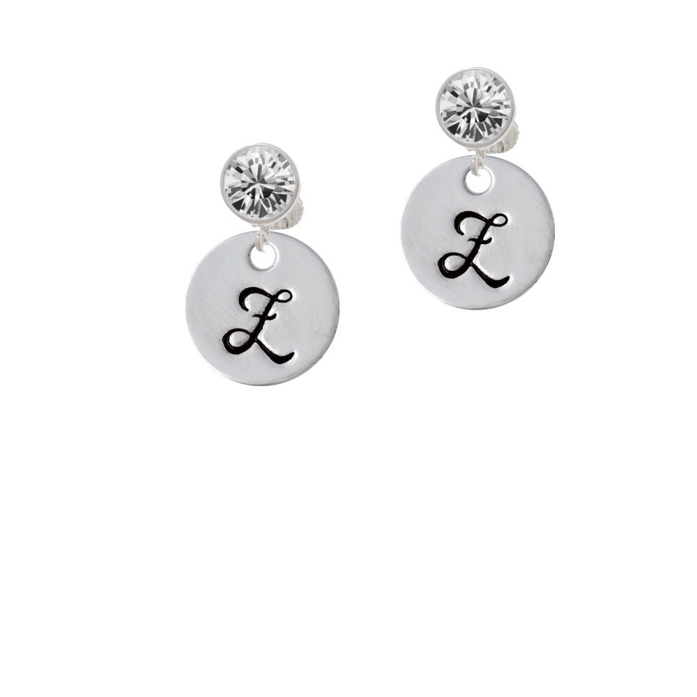 Large Script Letter - Z - 3/4 Disc - Crystal Clip On Earrings Image 2