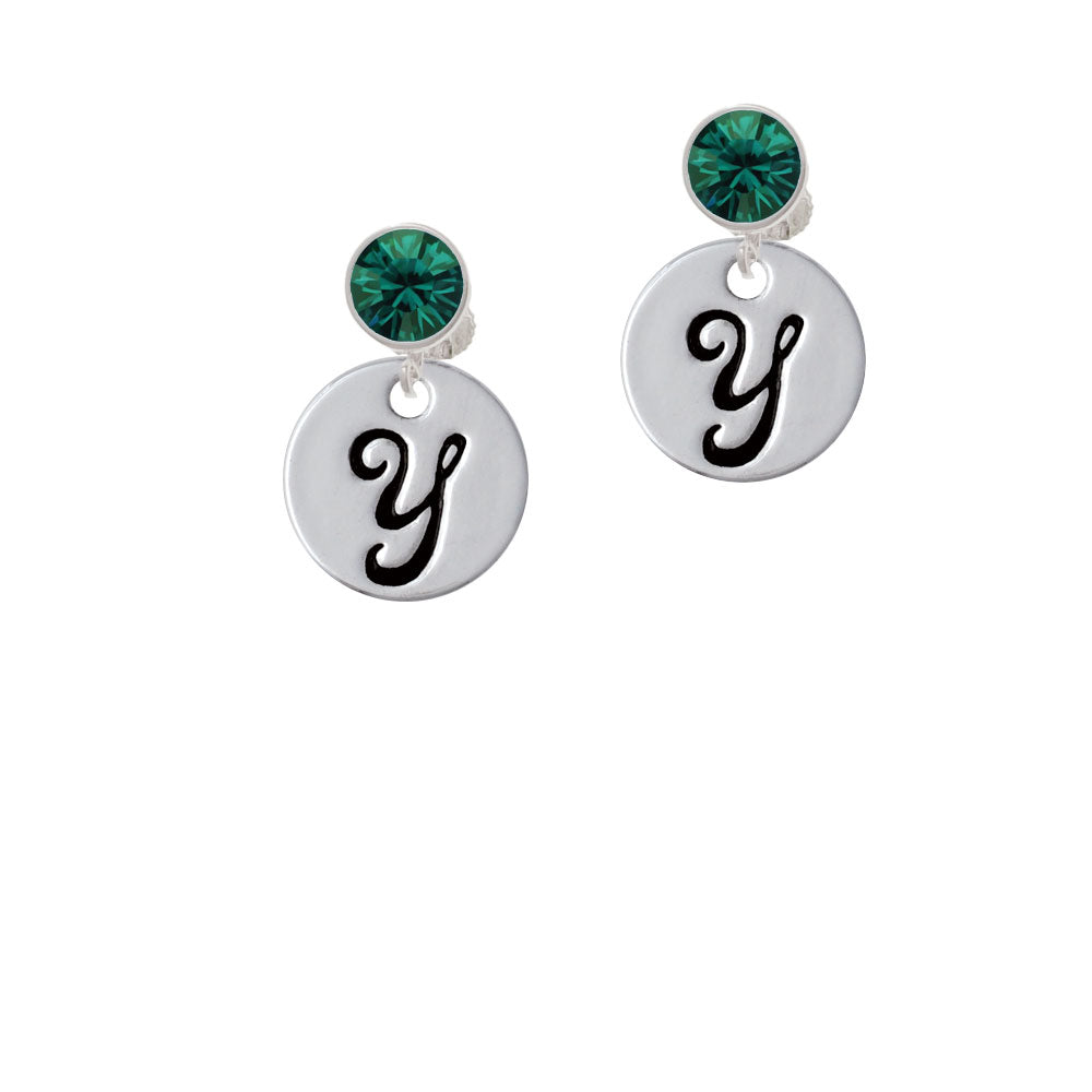 Large Script Letter - Y - 3/4 Disc - Crystal Clip On Earrings Image 6