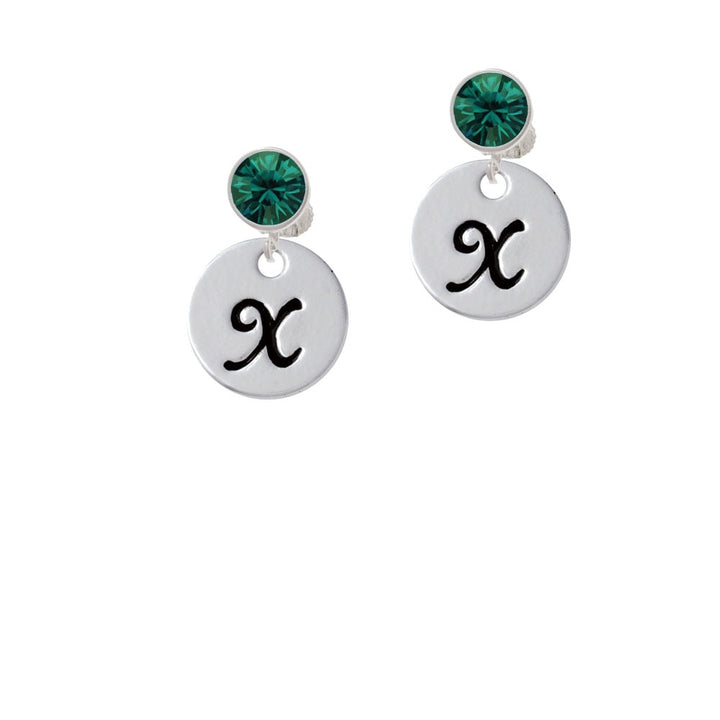 Large Script Letter - X - 3/4 Disc - Crystal Clip On Earrings Image 1