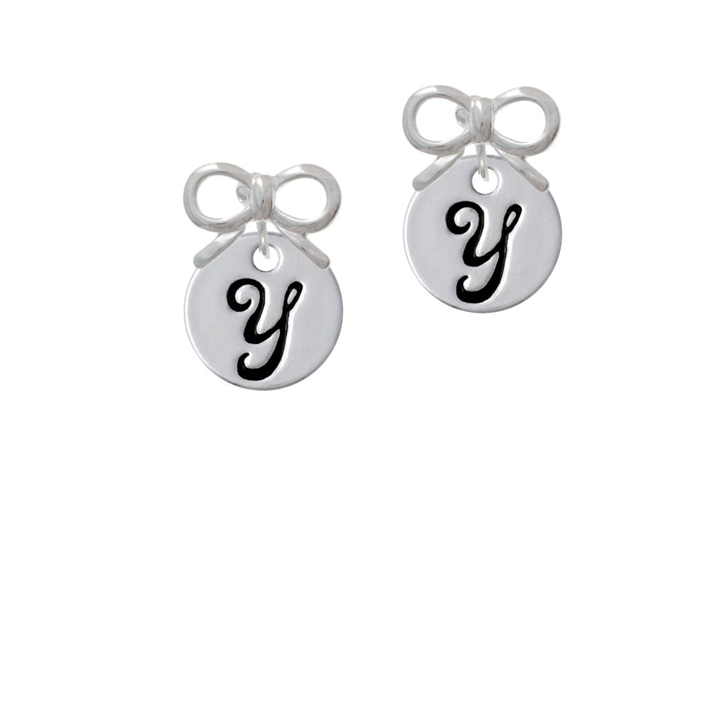 Large Script Letter - Y - 3/4 Disc - Crystal Clip On Earrings Image 9