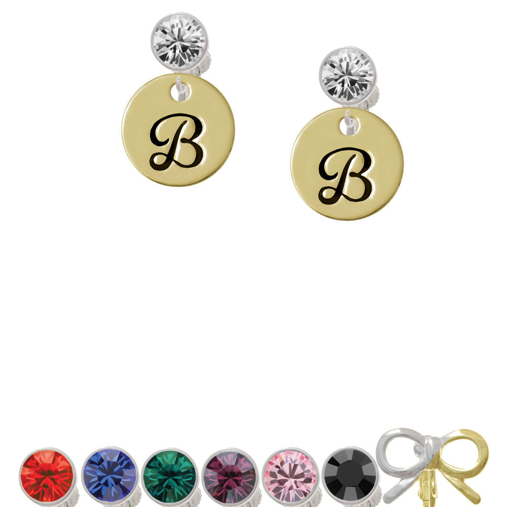 Large Gold Tone Disc Letter - B - 3/4 Crystal Clip On Earrings Image 1