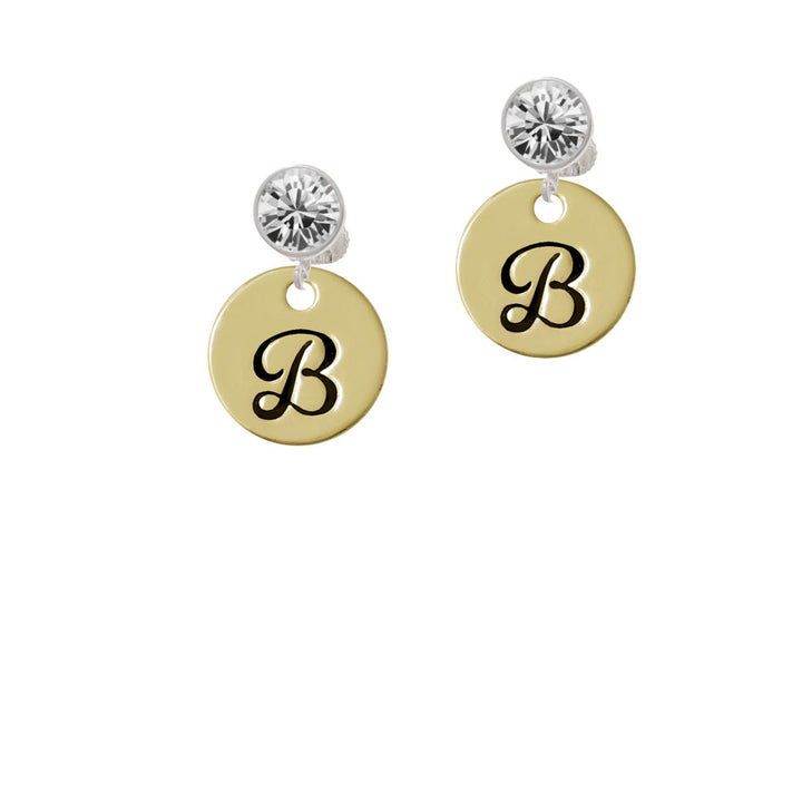 Large Gold Tone Disc Letter - B - 3/4 Crystal Clip On Earrings Image 2