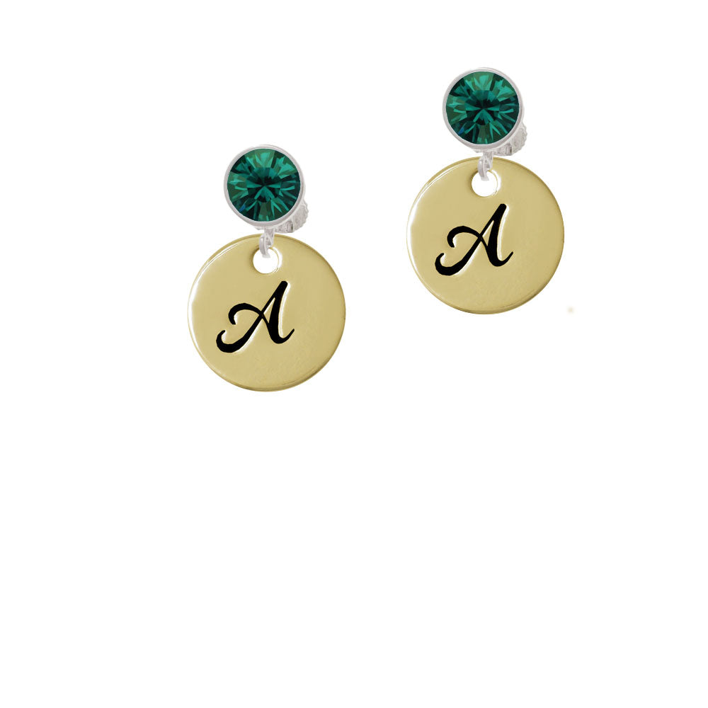 Large Gold Tone Disc Letter - A - 3/4 Crystal Clip On Earrings Image 6