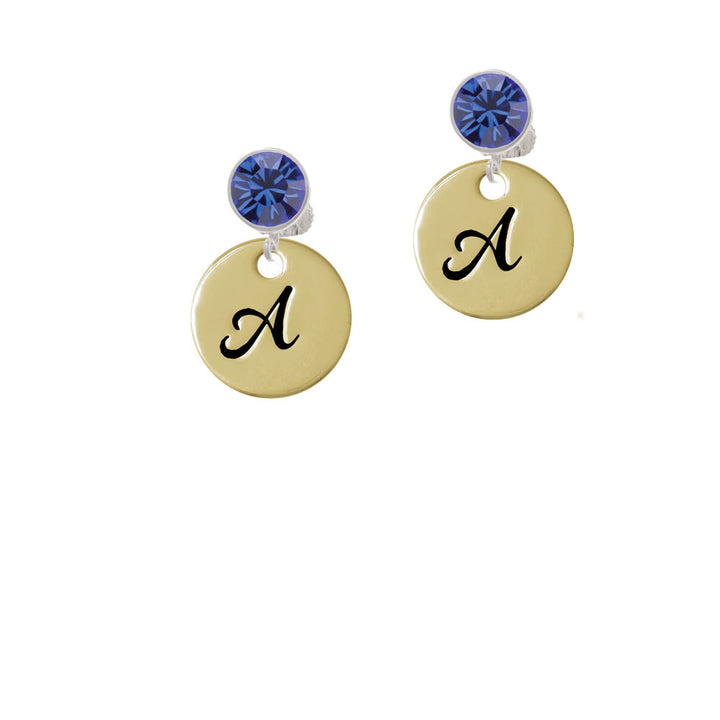 Large Gold Tone Disc Letter - A - 3/4 Crystal Clip On Earrings Image 7