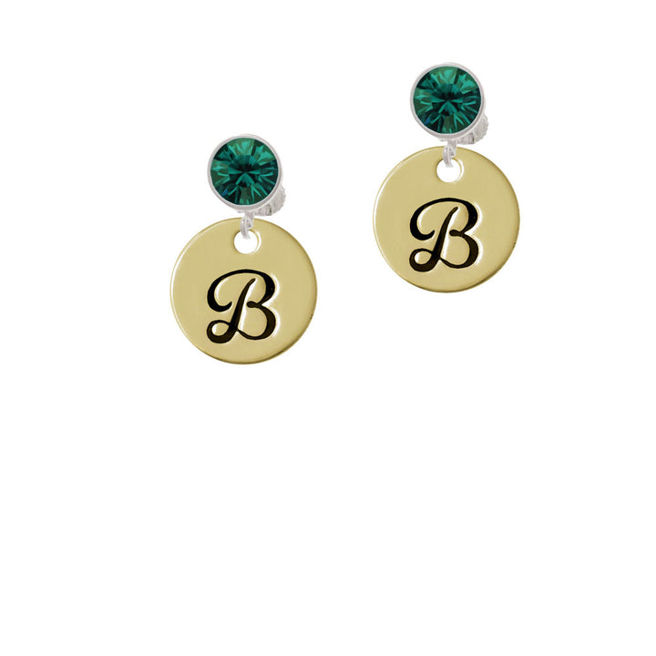 Large Gold Tone Disc Letter - B - 3/4 Crystal Clip On Earrings Image 6