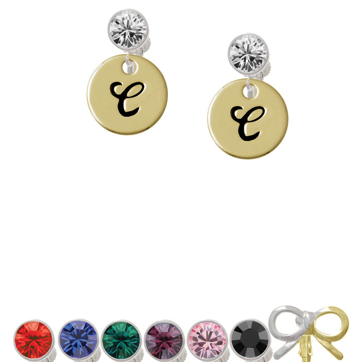 Large Gold Tone Disc Letter - C - 3/4 Crystal Clip On Earrings Image 1