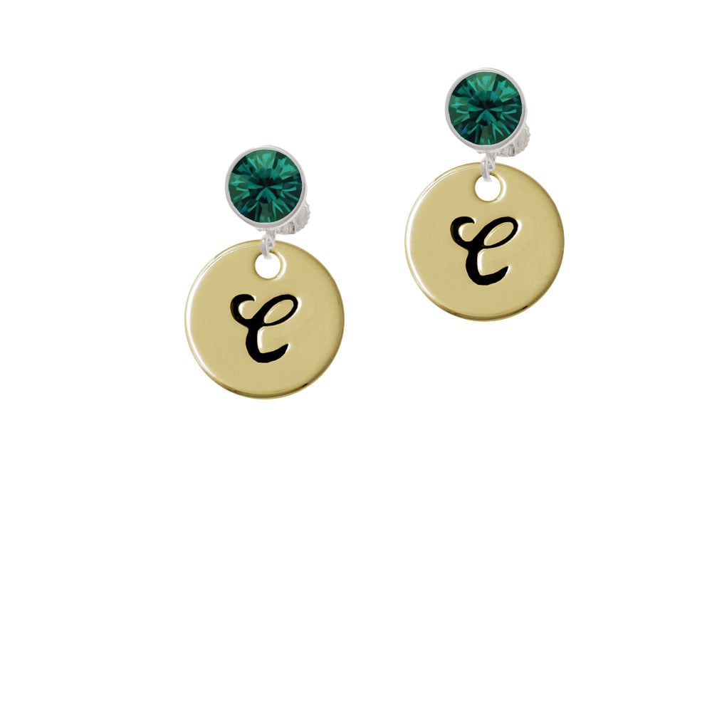 Large Gold Tone Disc Letter - C - 3/4 Crystal Clip On Earrings Image 6