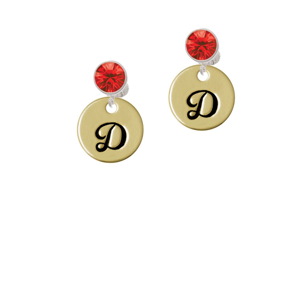 Large Gold Tone Disc Letter - D - 3/4 Crystal Clip On Earrings Image 1