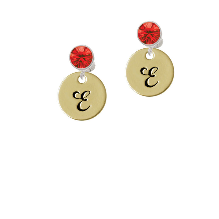 Large Gold Tone Disc Letter - E - 3/4 Crystal Clip On Earrings Image 4