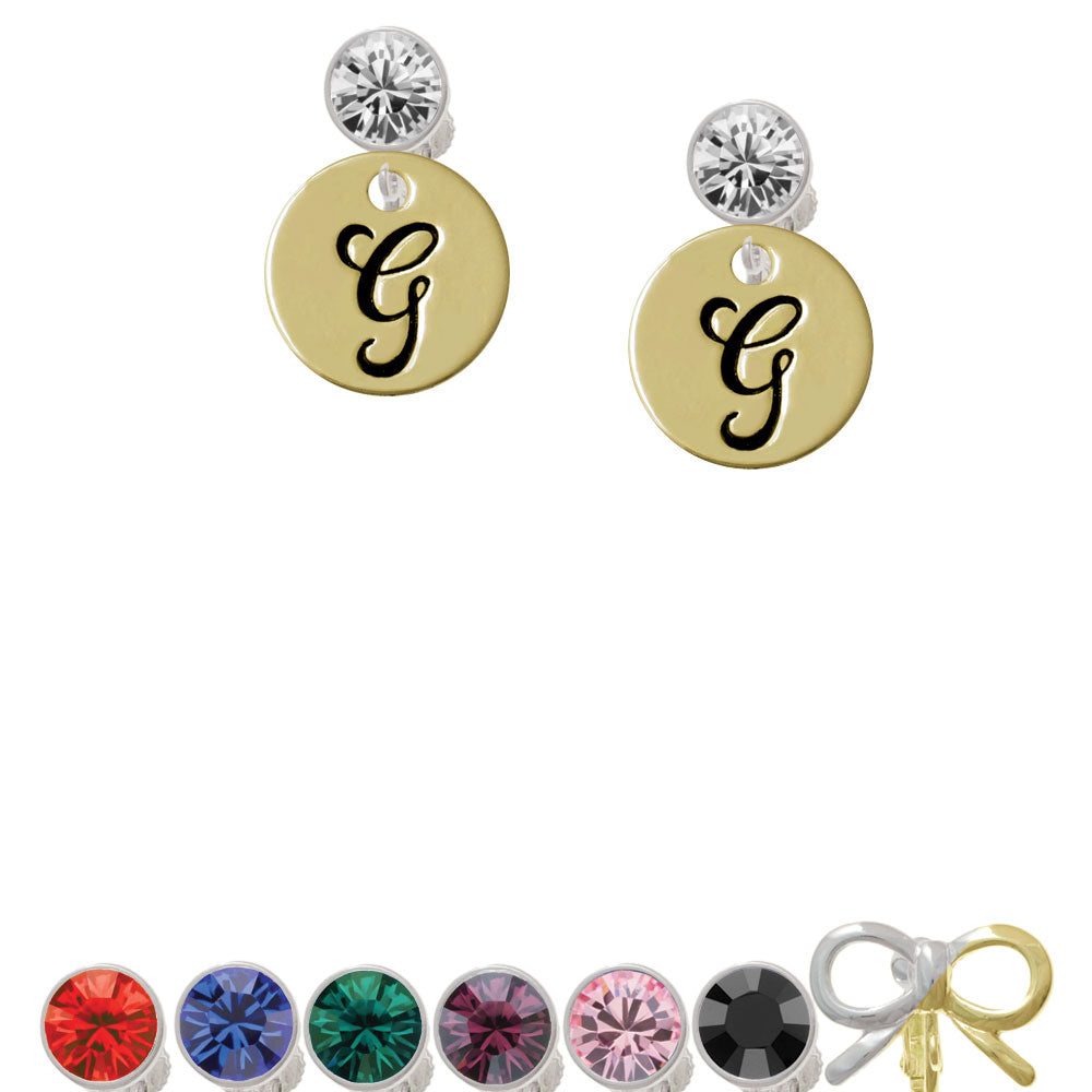 Large Gold Tone Disc Letter - G - 3/4 Crystal Clip On Earrings Image 1