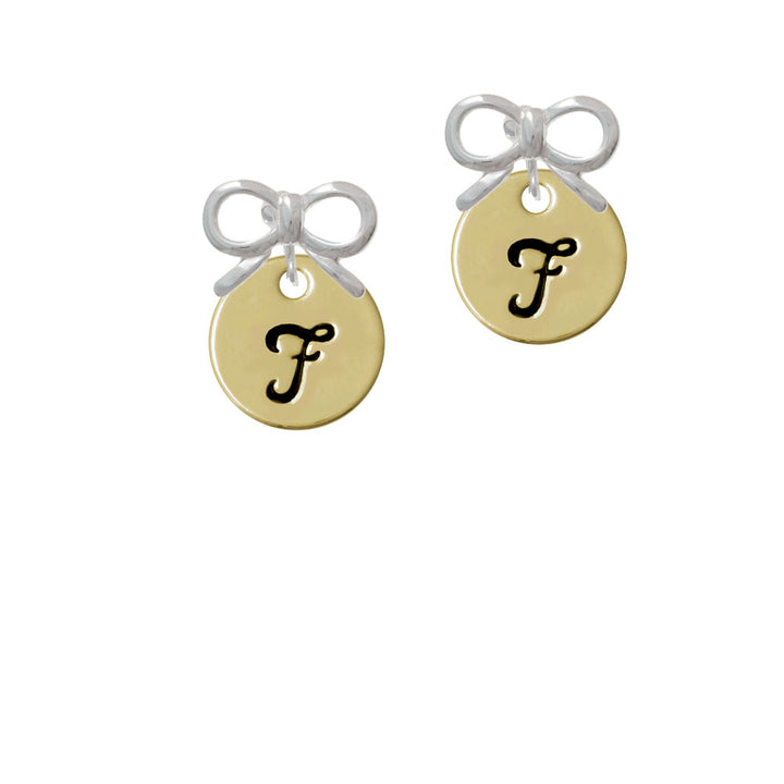 Large Gold Tone Disc Letter - F - 3/4 Crystal Clip On Earrings Image 9