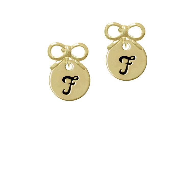 Large Gold Tone Disc Letter - F - 3/4 Crystal Clip On Earrings Image 10