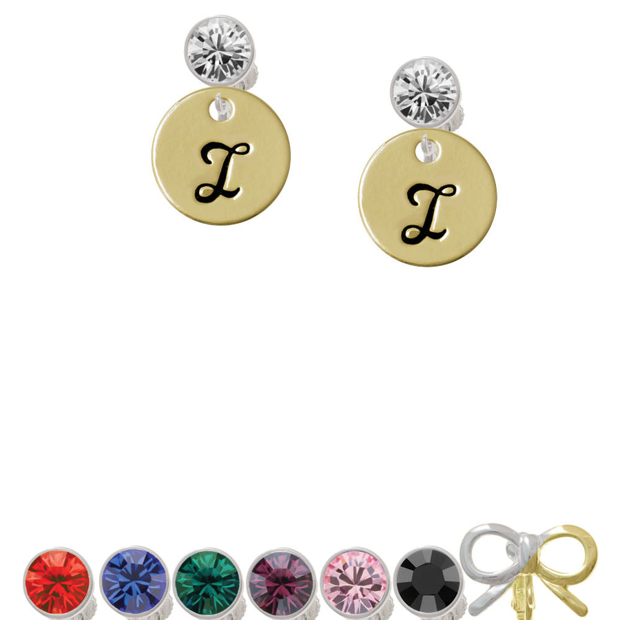 Large Gold Tone Disc Letter - I - 3/4 Crystal Clip On Earrings Image 1