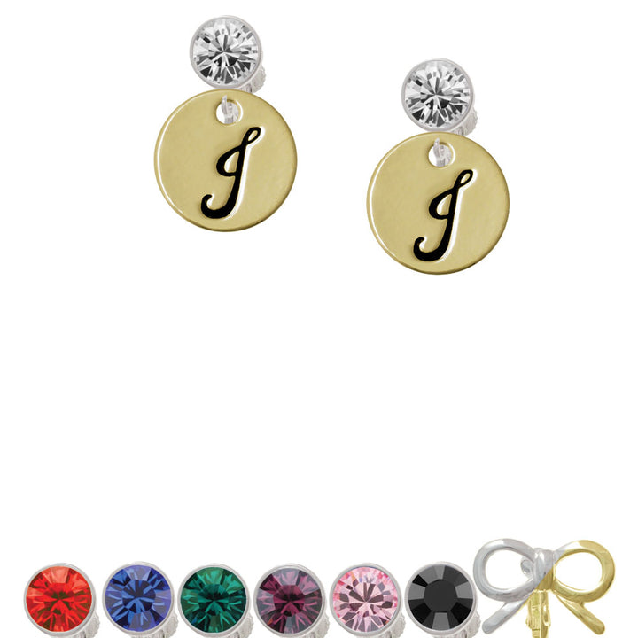 Large Gold Tone Disc Letter - J - 3/4 Crystal Clip On Earrings Image 1