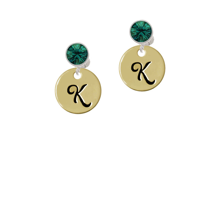 Large Gold Tone Disc Letter - K - 3/4 Crystal Clip On Earrings Image 6