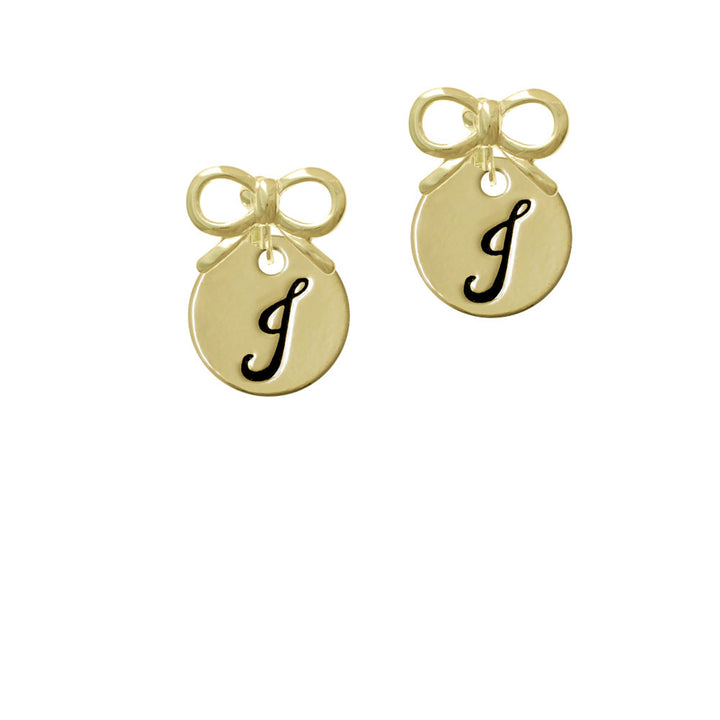 Large Gold Tone Disc Letter - J - 3/4 Crystal Clip On Earrings Image 10