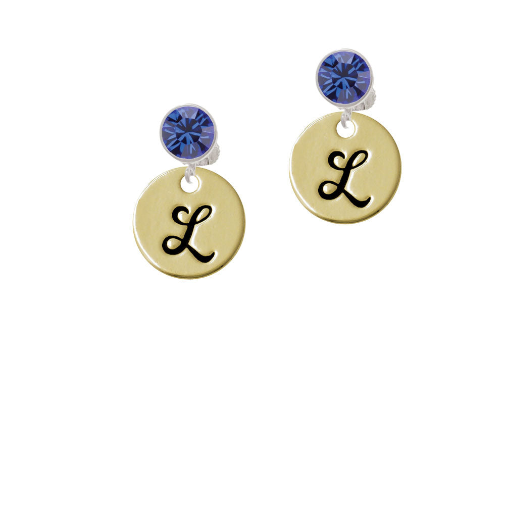 Large Gold Tone Disc Letter - L - 3/4 Crystal Clip On Earrings Image 7