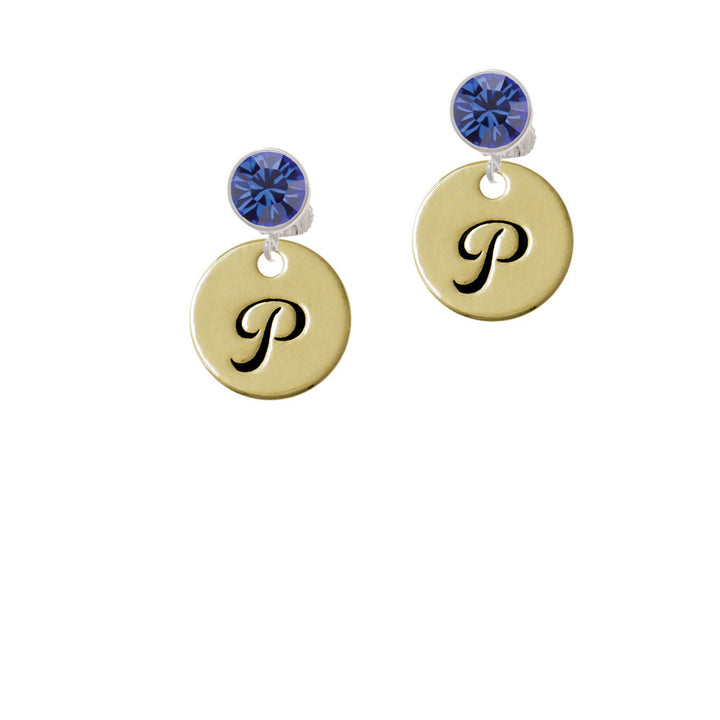 Large Gold Tone Disc Letter - P - 3/4 Crystal Clip On Earrings Image 7