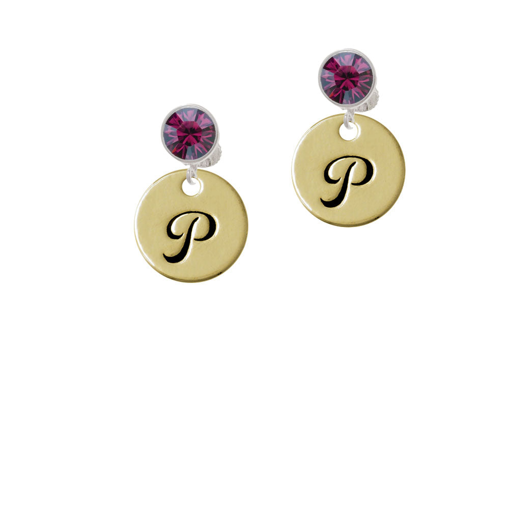 Large Gold Tone Disc Letter - P - 3/4 Crystal Clip On Earrings Image 8