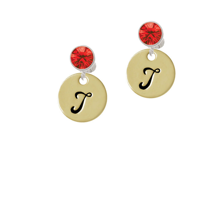 Large Gold Tone Disc Letter - T - 3/4 Crystal Clip On Earrings Image 4