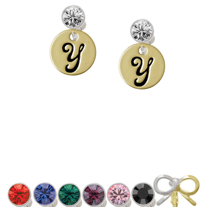 Large Gold Tone Disc Letter - Y - 3/4 Crystal Clip On Earrings Image 1