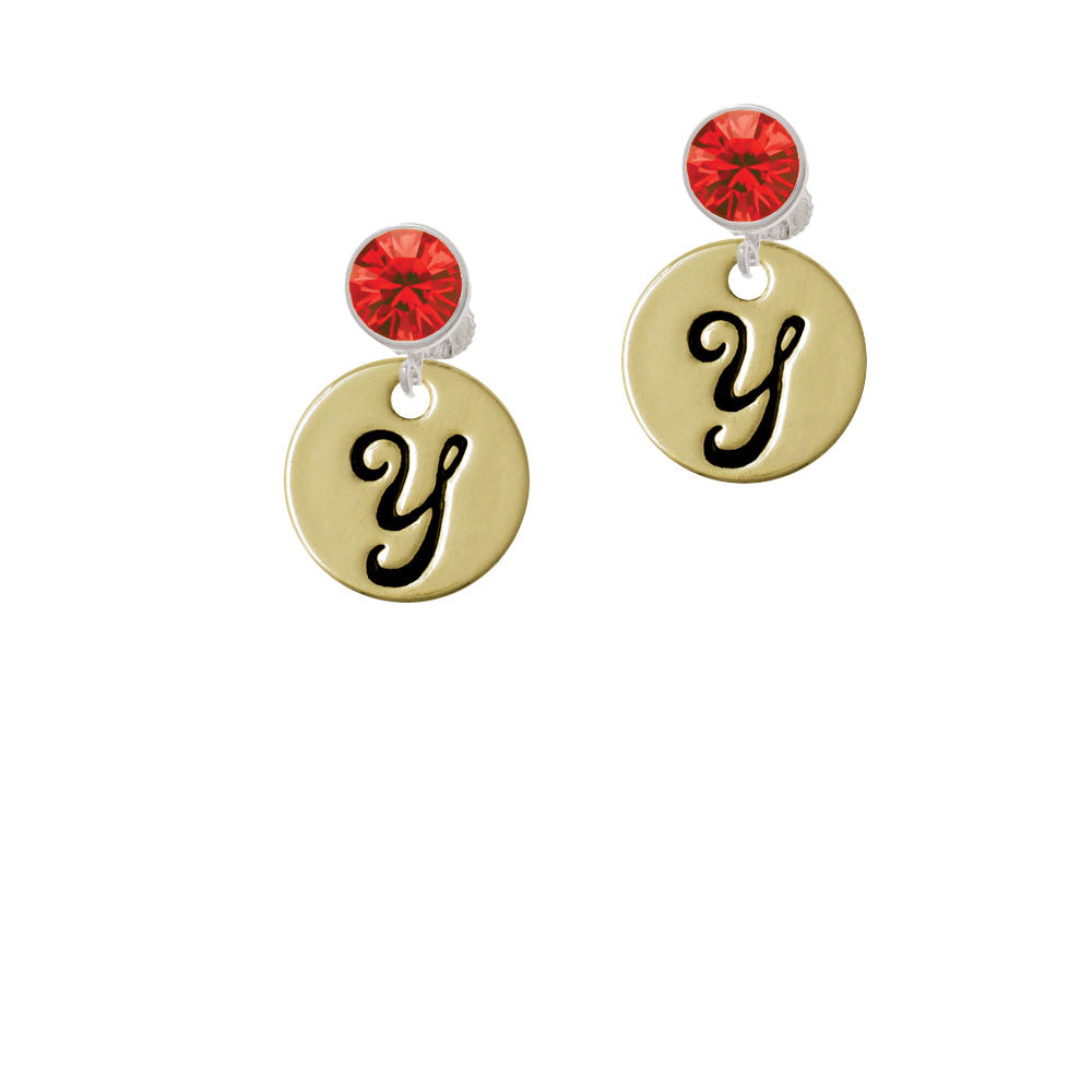 Large Gold Tone Disc Letter - Y - 3/4 Crystal Clip On Earrings Image 4