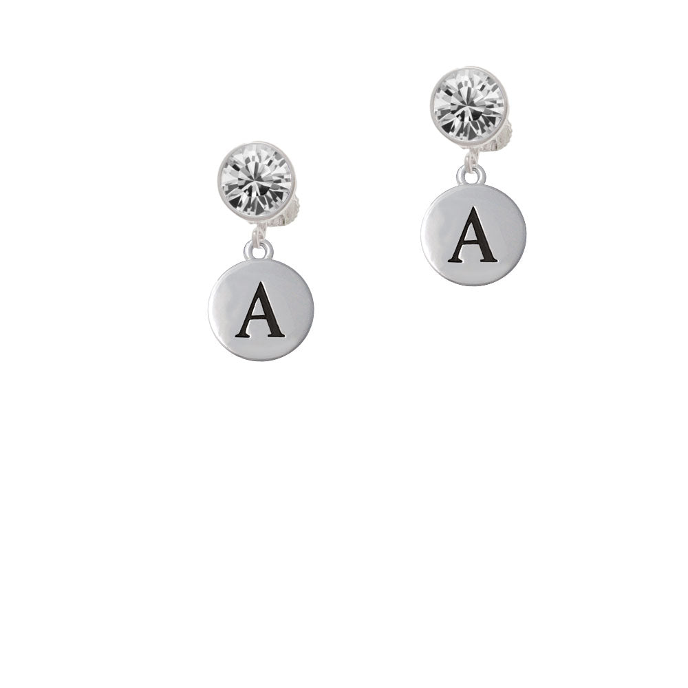 Capital Letter - A - Pebble Disc - Crystal Clip On Earrings Image 2