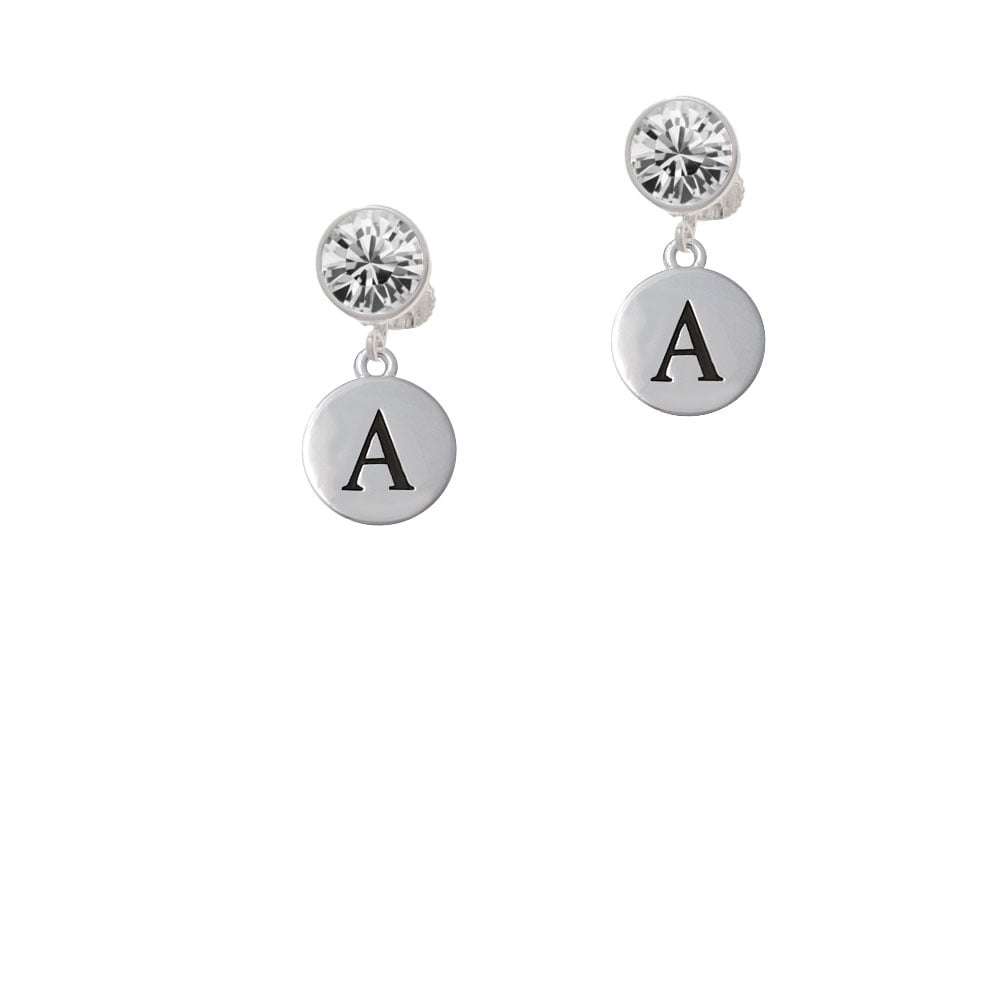 Capital Letter - A - Pebble Disc - Crystal Clip On Earrings Image 1