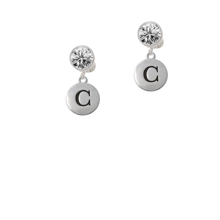 Capital Letter - C - Pebble Disc - Crystal Clip On Earrings Image 2