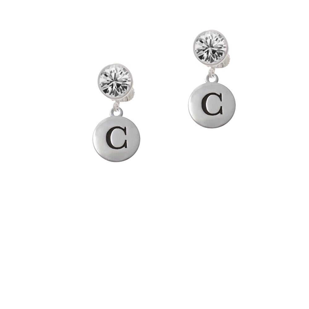 Capital Letter - C - Pebble Disc - Crystal Clip On Earrings Image 1