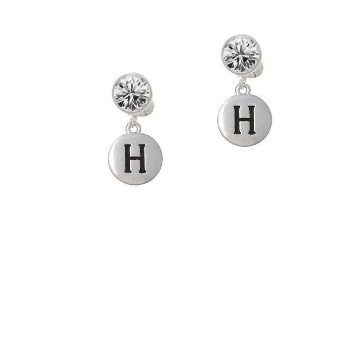 Capital Letter - H - Pebble Disc - Crystal Clip On Earrings Image 2