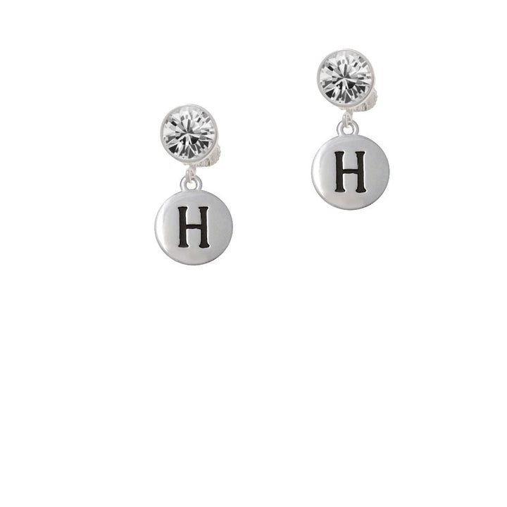 Capital Letter - H - Pebble Disc - Crystal Clip On Earrings Image 1