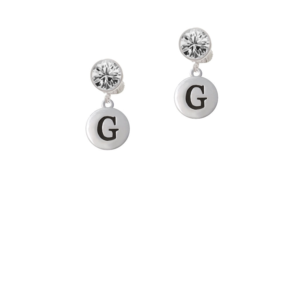 Capital Letter - G - Pebble Disc - Crystal Clip On Earrings Image 2