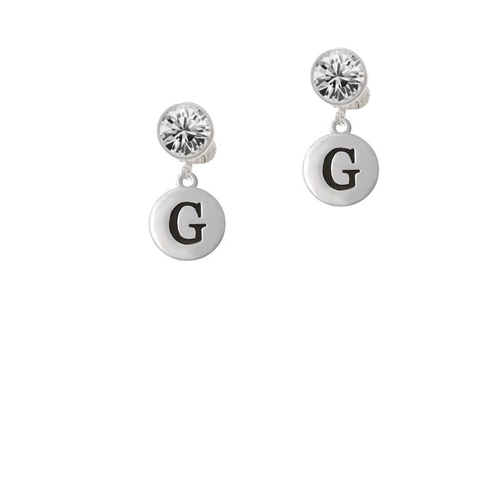 Capital Letter - G - Pebble Disc - Crystal Clip On Earrings Image 1