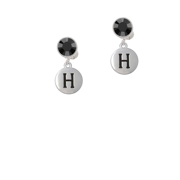 Capital Letter - H - Pebble Disc - Crystal Clip On Earrings Image 3