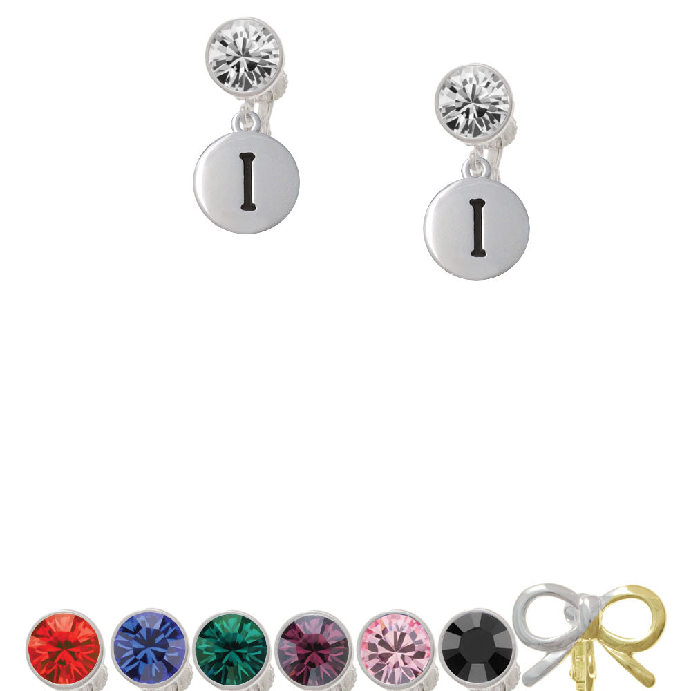 Capital Letter - I - Pebble Disc - Crystal Clip On Earrings Image 1