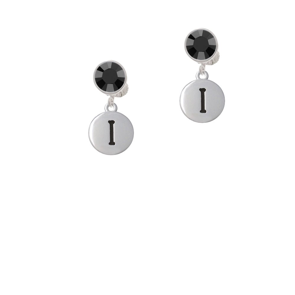 Capital Letter - I - Pebble Disc - Crystal Clip On Earrings Image 1