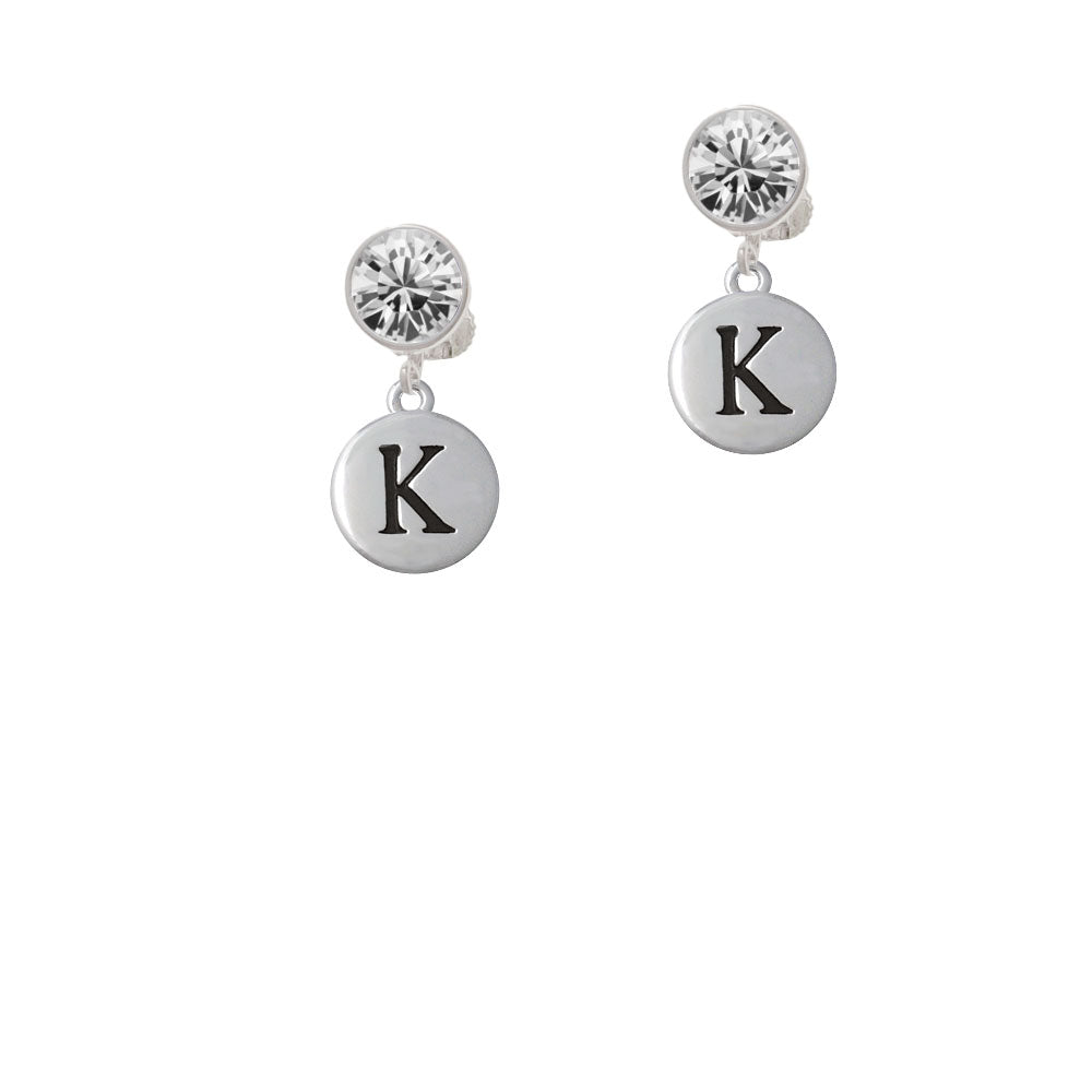 Capital Letter - K - Pebble Disc - Crystal Clip On Earrings Image 2